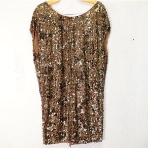 Vince Dress XS Brown Sequin Midi Sparkle Oversized Bling Shiny Party Allover
